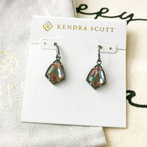 Kendra Scott Drop Earrings - Cory Light Gray Dichroic Glass Gunmetal - Picture 1 of 3